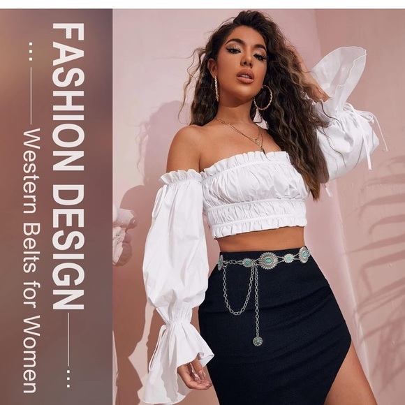 WHIPPY Women Concho Chain Belt Metal Link Western Cowgirl Turquoise Chain Belt - Picture 4 of 8